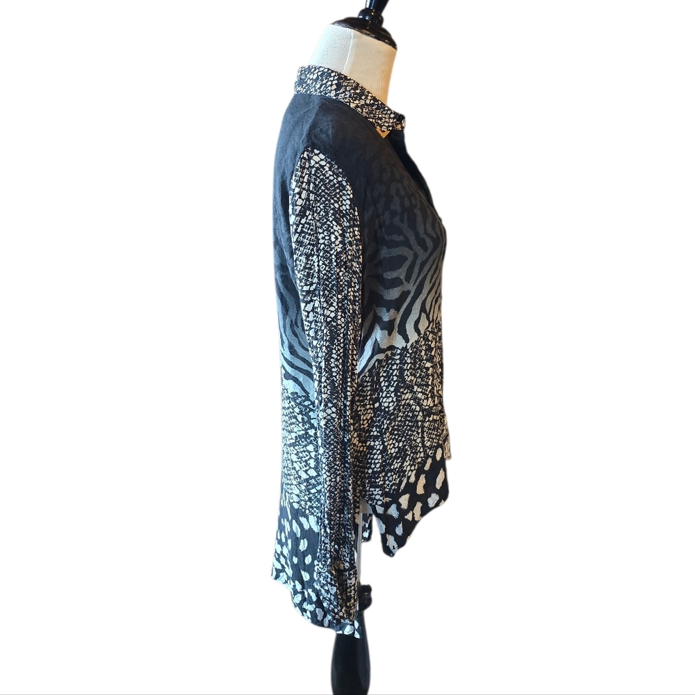 DESIGUAL Black & White Snake Print Button Down Top Shirt Blouse Size Small - Picture 4 of 7